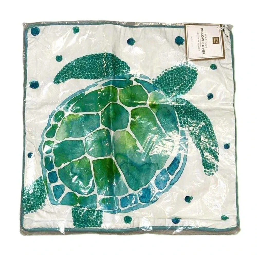 Pottery Barn Turtle Pillow Cover New in PKG Beachside Sequin NWT 16